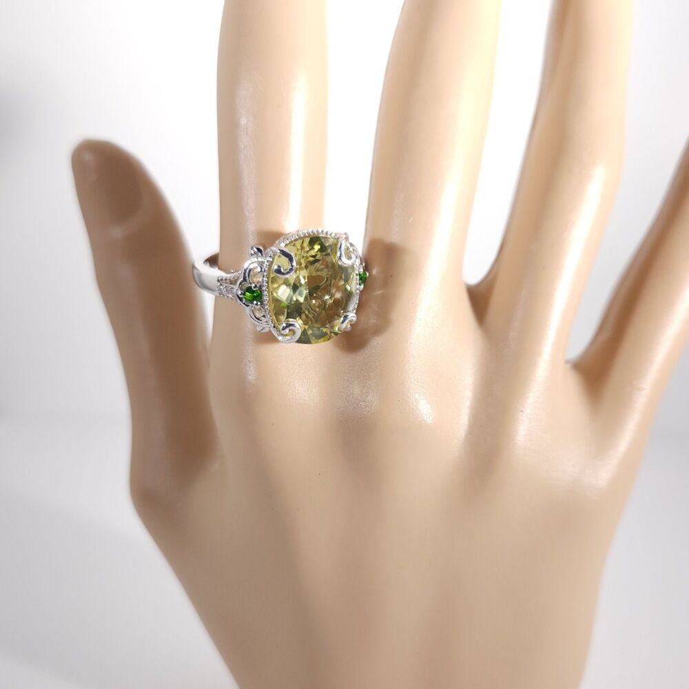 Yellow Quartz 13 Carats Ring with Chrome Diopside Size 9 - Picture 13 of 14